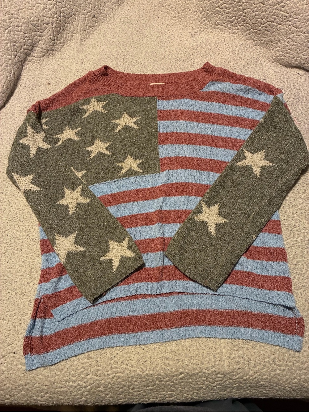 POL Women's Star & Stripe Crewneck Sweater - Rust, Light Blue, Olive, Cream